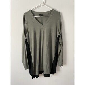 J.Jill Wearever Collection Large V-Neck Tunic Olive Green Black Pullover Stretch